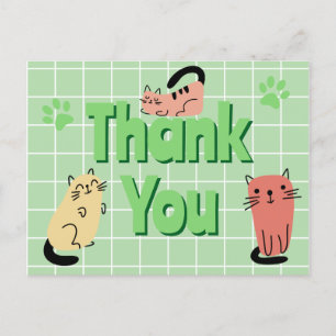 Doodle Cats Green Thank You  Postcard