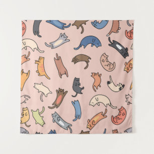 Doodle Cats Vintage Seamless Illustration Tapestry