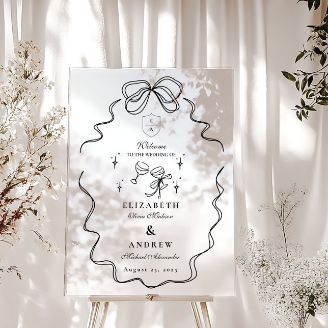 Doodle Champagne Whimsical Bow Mariage (Créateur téléchargé)