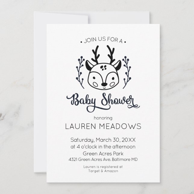 Doodle Cher Baby shower hiver Invitation (Devant)