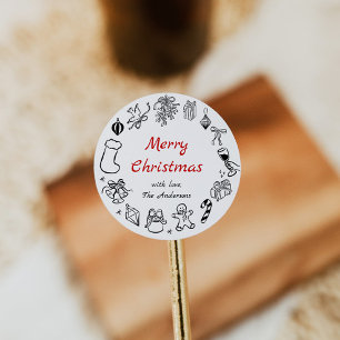 Doodle Christmas Sticker Holiday Label Hand Drawn