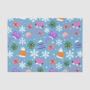 Doodle Christmas Winter Gloves Gifts Hats Blue Tissue Paper
