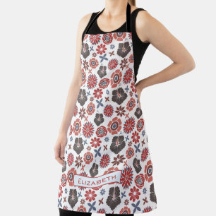Doodle colourful floral pattern personalized name apron