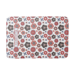 Doodle colourful floral pattern personalized name bath mat