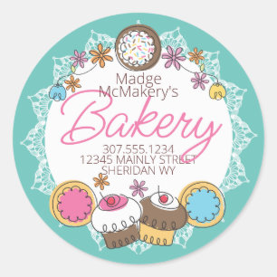 Doodle cookies cupcakes baking bakery personalized classic round sticker