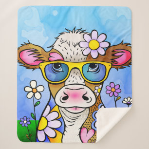 Doodle Cow Portrait Sherpa Blanket