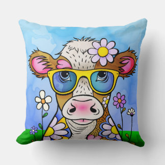 Doodle Cow Portrait Throw Pillow