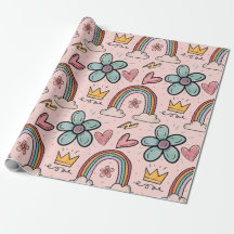Doodle Crown, Rainbow, Flowers, Peach Watercolors