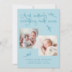 Doodle Cute Bows Turquoise Photo Birth Announcement