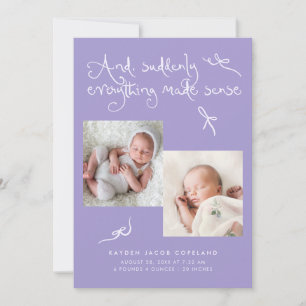 Doodle Cute Bows Violet Photo Birth Announcement