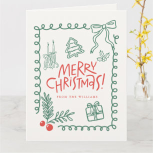 doodle cute whimsical merry christmas card