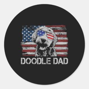 Doodle Dad Goldendoodle Dog American Flag 4th Of J Classic Round Sticker