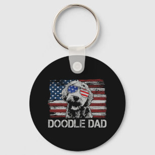 Doodle Dad Goldendoodle Dog American Flag 4th Of J Keychain