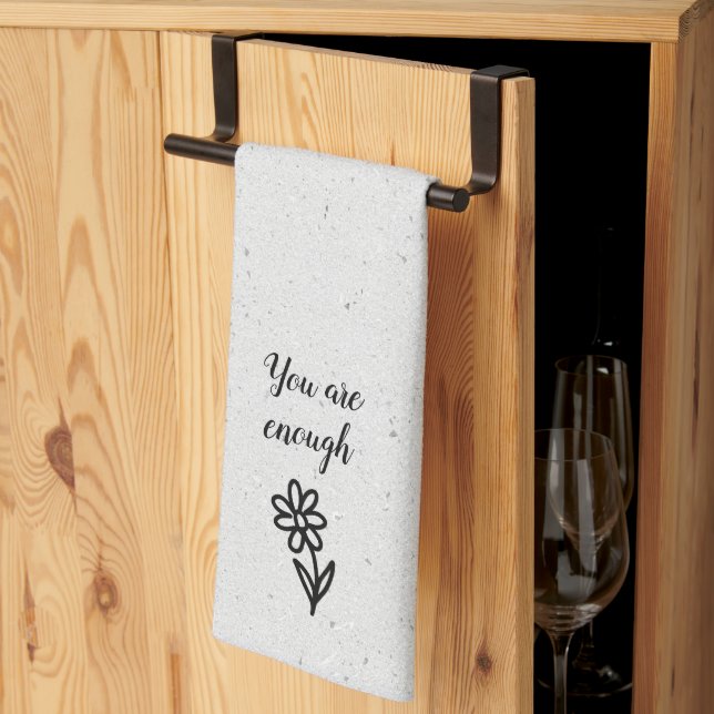 Doodle Daisy and Quote on Terrazzo  Kitchen Towel (Thirds Fold)
