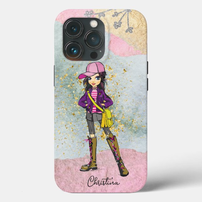 Doodle Dark Hair Fashionable Girl Name Case-Mate iPhone Case (Back)