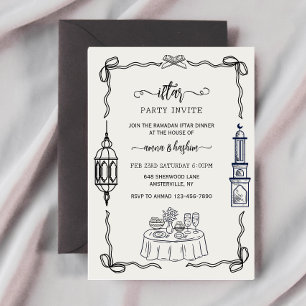 Doodle de nœud papillon de Ramadan invitations po