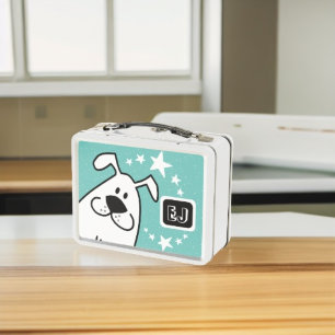 Doodle Dog and Stars Personalised Initial Metal Lunch Box