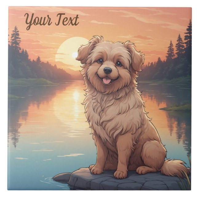 Doodle Dog by Lake Tile (Front)