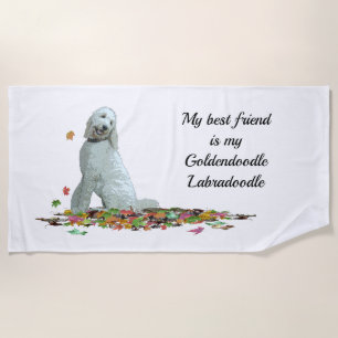 Doodle Dog In Leaves Beach Towel