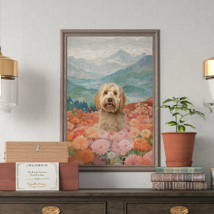 Doodle Dog Painting Field of flowers Joyful  Canvas Print