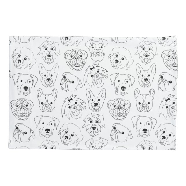 Doodle Dogs All Over Print Line Drawing Pillowcase (Back)