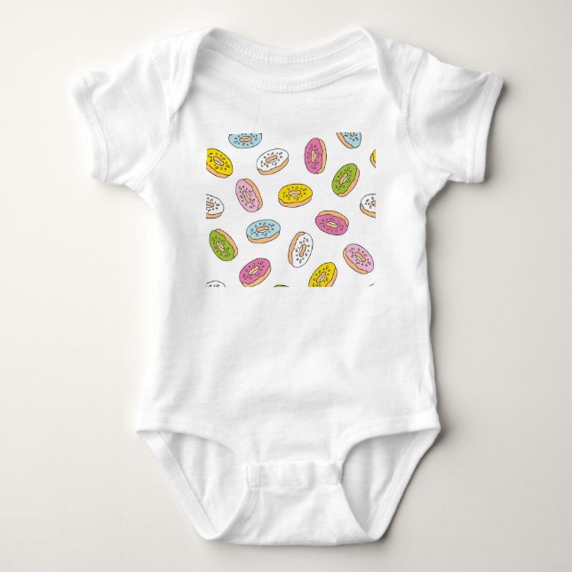 Doodle doughnuts pattern, seamless design. baby bodysuit (Front)