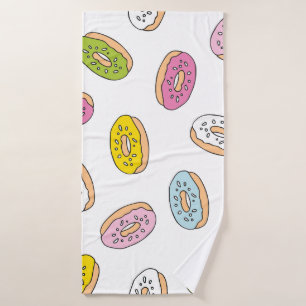 Doodle doughnuts pattern, seamless design. bath towel