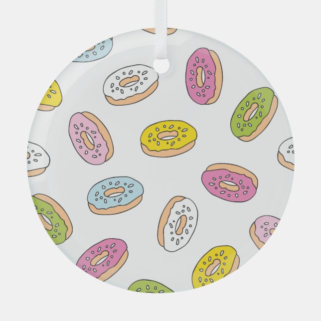 Doodle doughnuts pattern, seamless design. glass ornament (Front)