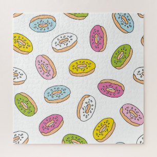 Doodle doughnuts pattern, seamless design. jigsaw puzzle