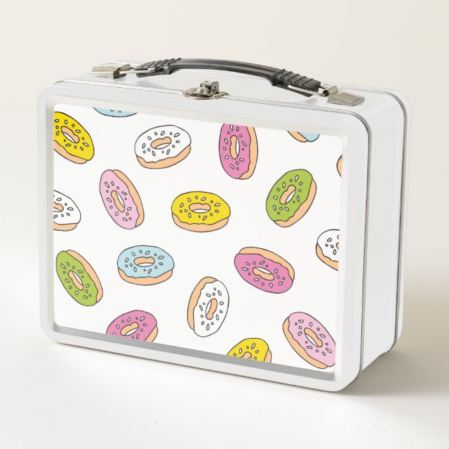 Doodle doughnuts pattern, seamless design. metal lunch box (Front)