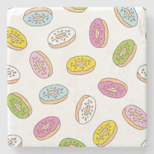 Doodle doughnuts pattern, seamless design. stone coaster