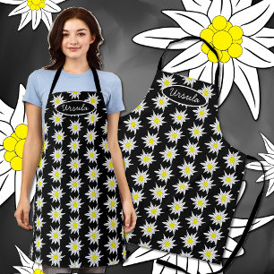 Doodle edelweiss imprimé tablier noir