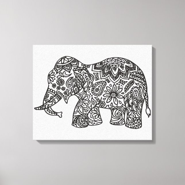 Doodle Elephant 6 Canvas Print (Front)