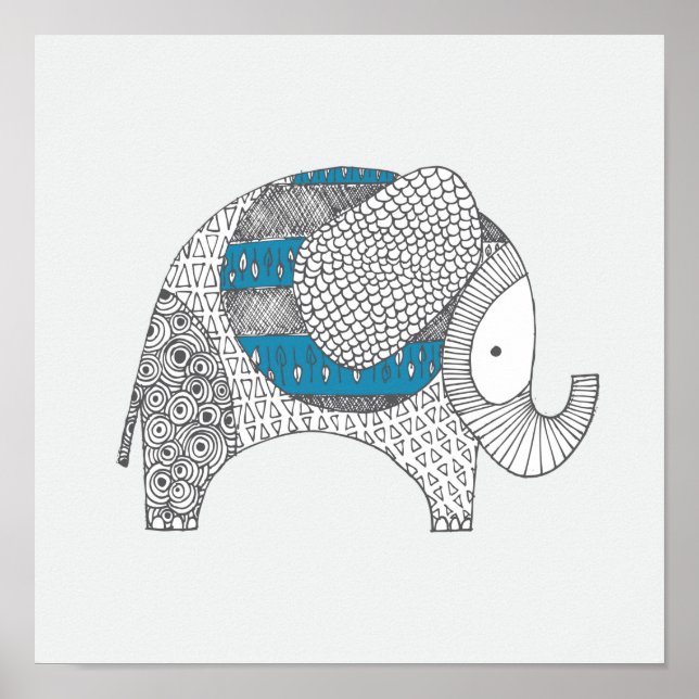 Doodle Elephant. Nursery Decor. Poster (Front)
