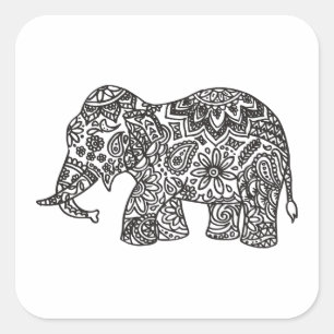 Doodle Elephant Square Sticker