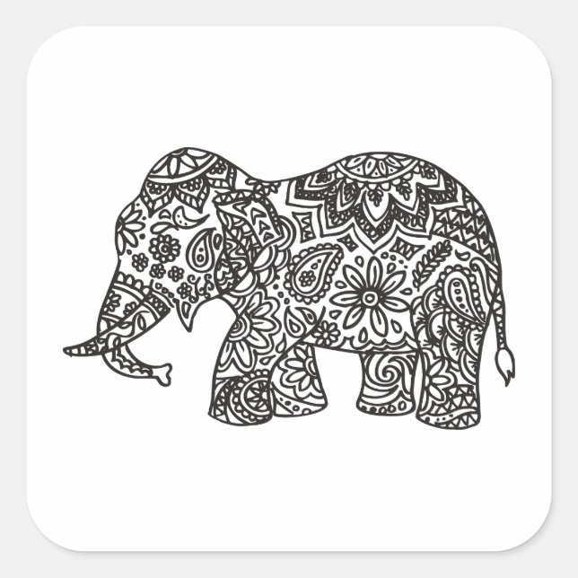 Doodle Elephant Square Sticker (Front)