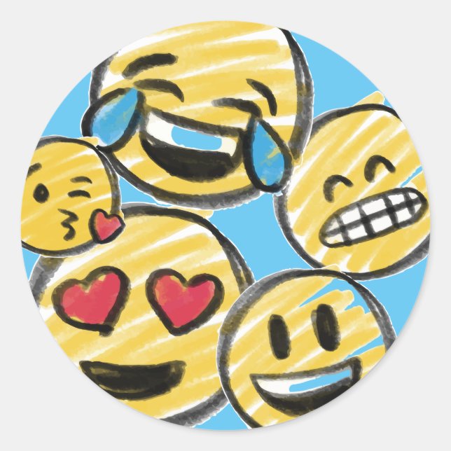 Doodle Emoji Cartoon Tween Teen Birthday Classic Round Sticker (Front)