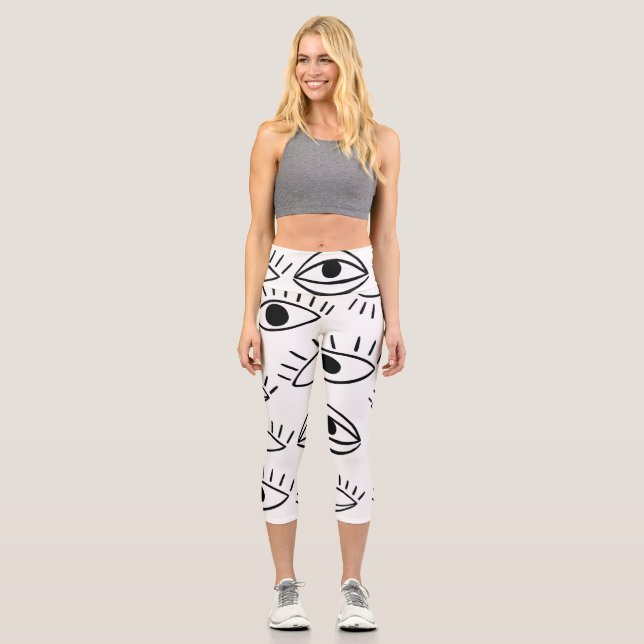 Doodle eye, creative seamless pattern. capri leggings (Front)