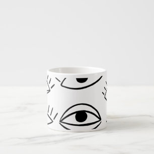 Doodle eye, creative seamless pattern. espresso cup