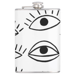 Doodle eye, creative seamless pattern. hip flask
