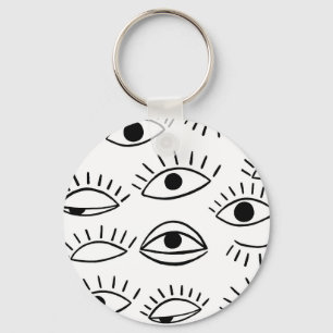 Doodle eye, creative seamless pattern. keychain