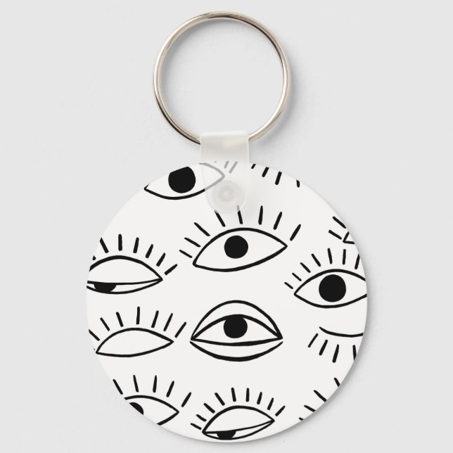Doodle eye, creative seamless pattern. keychain (Front)