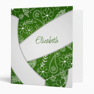 doodle feather paisley green white boho volleyball binder