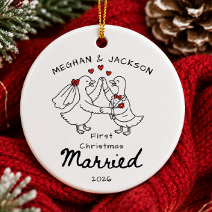 Doodle First Christmas Married Ornamen Ceramic Ornament