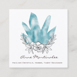 Doodle Floral Blue Crystals Carré Carte de visite