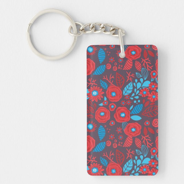 Doodle floral pattern keychain (Front)