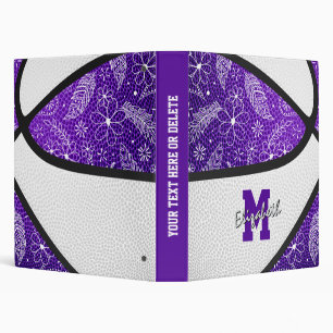 doodle floral pattern purple white basketball binder