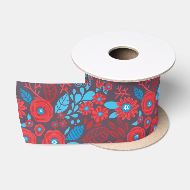 Doodle floral pattern satin ribbon (Spool)