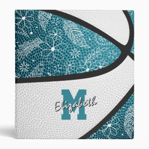doodle floral pattern teal white basketball binder