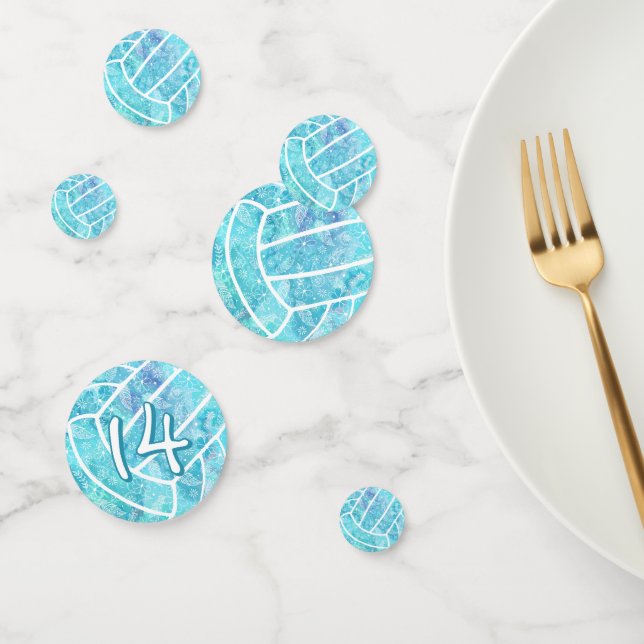 Doodle floral pattern turquoise volleyball confetti (Group)